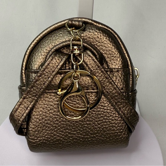 Gold Studded Bronze Mini Backpack Keychain FOB Bag Charm - Picture 2 of 9